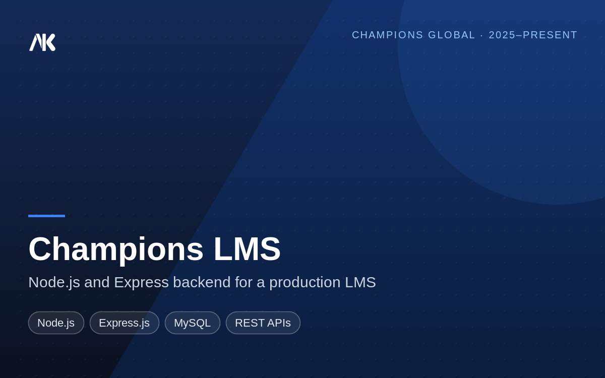 Champions LMS Backend — PHP to Node.js Transition — case study cover